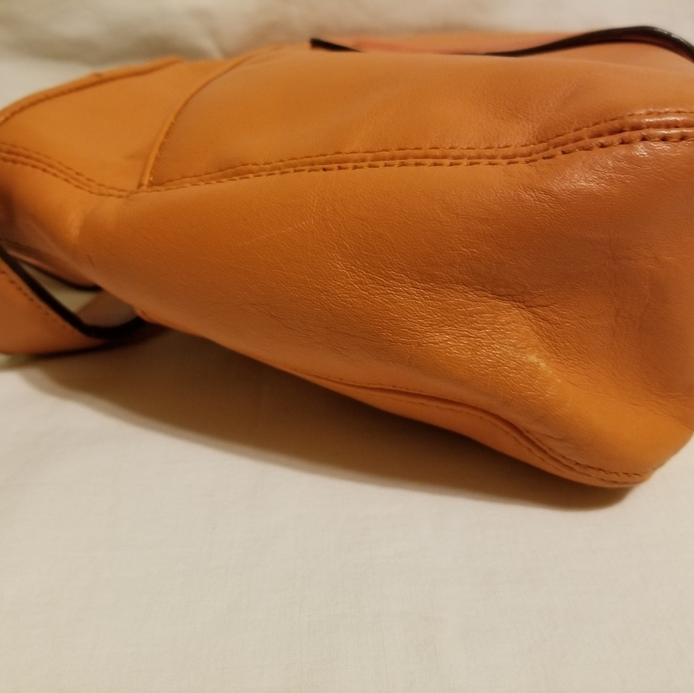 ANN TAYLOR Purse Orange Leather Hobo - Picture 8 of 9